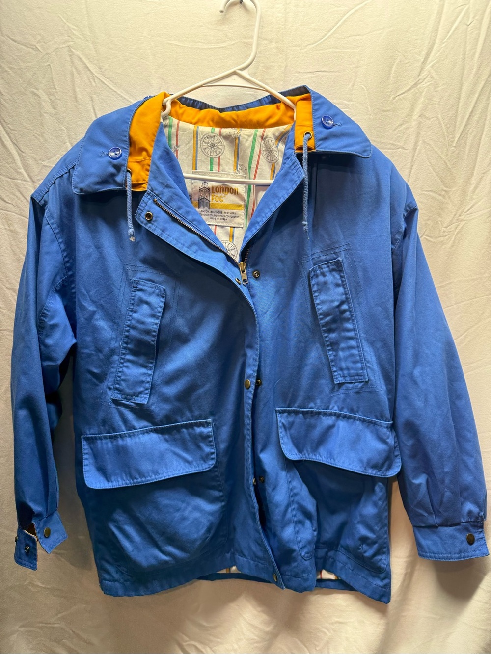Vintage London Fog Blue Hooded Utility Jacket S Nautical Lined Korea